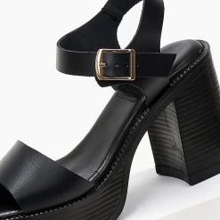 Πέδιλα δερμάτινα με χοντρό τακούνι Tfp - Μαύρο -Γόβες Εκπτώσεις dermatina pedila tfp me xontro takouni 102870 bw03 1