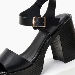 Πέδιλα δερμάτινα με χοντρό τακούνι Tfp - Μαύρο -Γόβες Εκπτώσεις dermatina pedila tfp me xontro takouni 102870 bw03