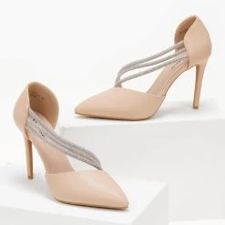 The Fashion Project Γόβες μυτερές με Strass - Μπεζ -Γόβες Εκπτώσεις goves anoixtes me seires strass 106674 w15l 1