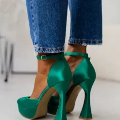 The Fashion Project Γόβες σατέν με μπαρέτα - Πράσινο -Γόβες Εκπτώσεις goves anoixtes saten me mpareta 105935 e07o