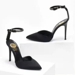 Γόβες σατέν με Strass μπαρέτα Tfp - Μαύρο -Γόβες Εκπτώσεις goves anoixtes saten me strass mpareta tfp 108627 7esg