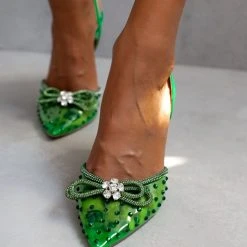 The Fashion Project Γόβες μυτερές με Strass και διαφάνεια - Πράσινο