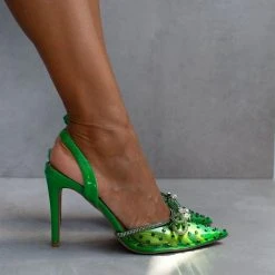 The Fashion Project Γόβες μυτερές με Strass και διαφάνεια - Πράσινο -Γόβες Εκπτώσεις goves diafaneis me strass kai fiogko 104805 e7hk 1