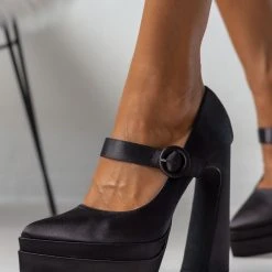 The Fashion Project Γόβες σατέν με φιάπα - Μαύρο -Γόβες Εκπτώσεις goves flatform saten me mpareta 107261 je4y