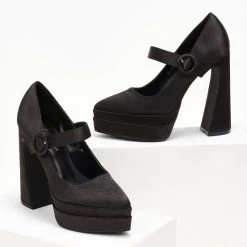 The Fashion Project Γόβες σατέν με φιάπα - Μαύρο -Γόβες Εκπτώσεις goves flatform saten me mpareta 107261 wv33