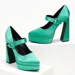 The Fashion Project Γόβες σατέν με φιάπα - Σμαραγδί -Γόβες Εκπτώσεις goves flatform saten me mpareta 107263 8pkk