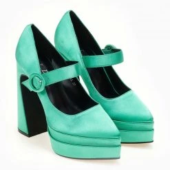 The Fashion Project Γόβες σατέν με φιάπα - Σμαραγδί -Γόβες Εκπτώσεις goves flatform saten me mpareta 107263 ti0o