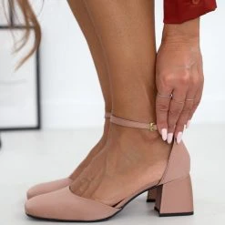 Γόβες καρέ σατέν με μπαρέτα Tfp - Nude