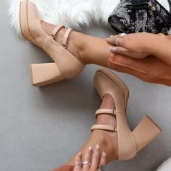 The Fashion Project Γόβες με φιάπα και λουράκια - Μπεζ -Γόβες Εκπτώσεις goves mary janes me dipli mpareta 105588 powd