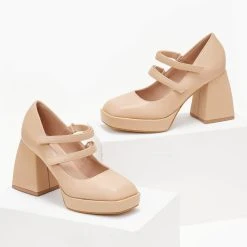 The Fashion Project Γόβες με φιάπα και λουράκια - Μπεζ -Γόβες Εκπτώσεις goves mary janes me dipli mpareta 105588 vgkk