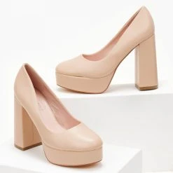 The Fashion Project Γόβες με φιάπα και ψηλό τακούνι - Μπεζ -Γόβες Εκπτώσεις goves me fiapa kai psilo takouni 105483 ra2v 1