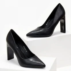 The Fashion Project Γόβες μυτερές με γυαλιστερό τακούνι - Μαύρο -Γόβες Εκπτώσεις goves muteres me gualistero takouni 105510 ehol