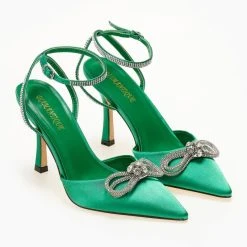 The Fashion Project Γόβες σατέν με μπαρέτα και Strass - Πράσινο -Γόβες Εκπτώσεις goves muteres me strass fiogko 104644 4ov6 1