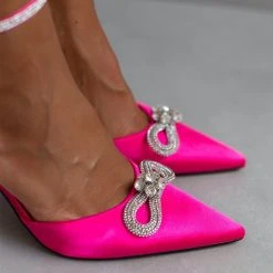 The Fashion Project Γόβες σατέν με μπαρέτα και Strass - Φούξια