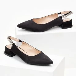 The Fashion Project Γόβες μυτερές σατέν με πέτρες - Μαύρο -Γόβες Εκπτώσεις goves muteres saten me petres 99896 fwhx