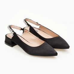 The Fashion Project Γόβες μυτερές σατέν με πέτρες - Μαύρο -Γόβες Εκπτώσεις goves muteres saten me petres 99896 k91m