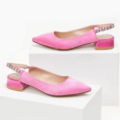 The Fashion Project Γόβες μυτερές σατέν με πέτρες - Φούξια -Γόβες Εκπτώσεις goves muteres saten me petres 99897 jc67