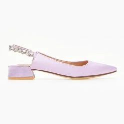 The Fashion Project Γόβες μυτερές σατέν με πέτρες - Λιλά