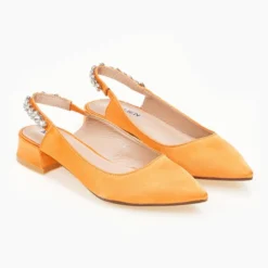 The Fashion Project Γόβες μυτερές σατέν με πέτρες - Πορτοκαλί -Γόβες Εκπτώσεις goves muteres saten me petres 99899 4s10