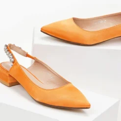 The Fashion Project Γόβες μυτερές σατέν με πέτρες - Πορτοκαλί -Γόβες Εκπτώσεις goves muteres saten me petres 99899 jsks