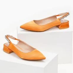 The Fashion Project Γόβες μυτερές σατέν με πέτρες - Πορτοκαλί -Γόβες Εκπτώσεις goves muteres saten me petres 99899 vfpj