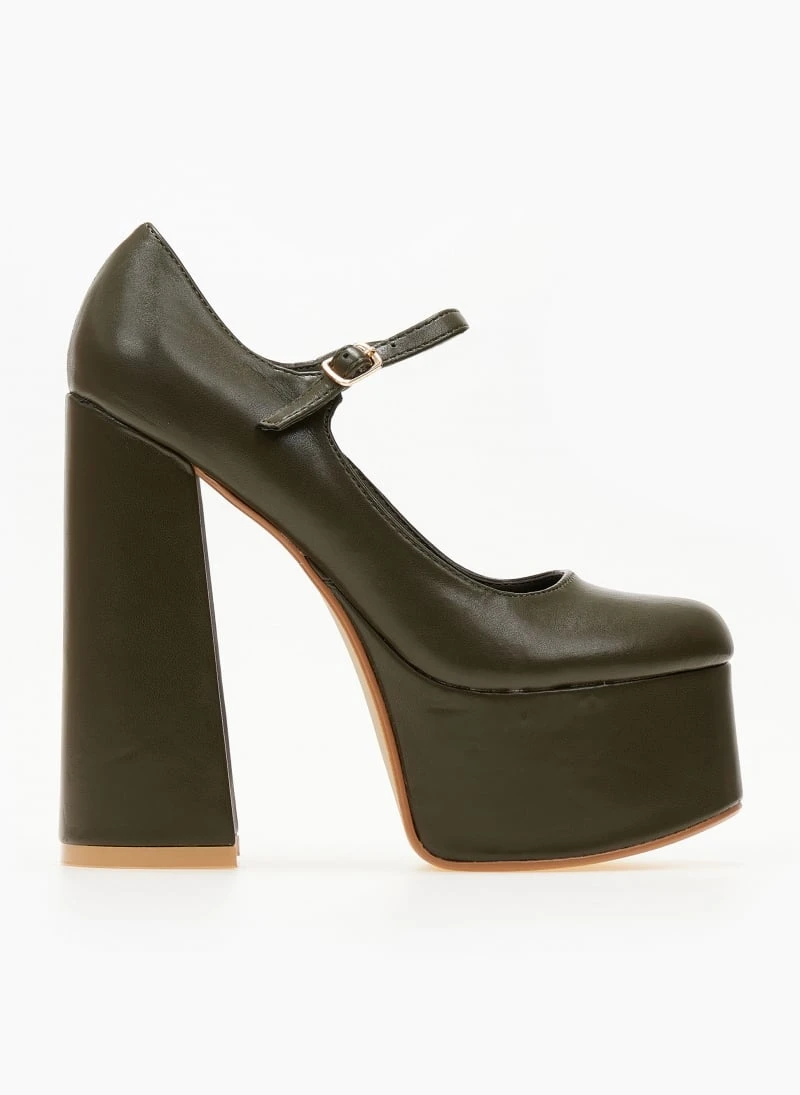 The Fashion Project Γόβες με φιάπα και κούμπωμα στο πλάι - Λαδί 2 The Fashion Project Γόβες με φιάπα και κούμπωμα στο πλάι - Λαδί - Image 2