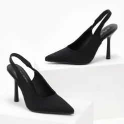 The Fashion Project Γόβες σατέν μυτερές με άνοιγμα - Μαύρο -Γόβες Εκπτώσεις goves saten anoixtes me lepto takouni 106896 cxja