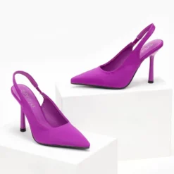 The Fashion Project Γόβες σατέν μυτερές με άνοιγμα - Μωβ -Γόβες Εκπτώσεις goves saten anoixtes me lepto takouni 106898 wt3e 1