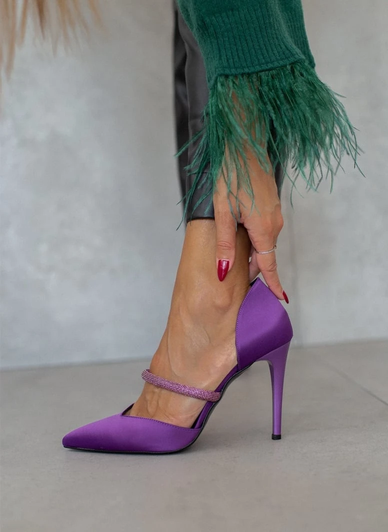 Γόβες σατέν ανοιχτές με Strass Tfp - Μωβ 4 Γόβες σατέν ανοιχτές με Strass Tfp - Μωβ - Image 4