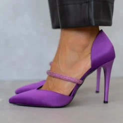 Γόβες σατέν ανοιχτές με Strass Tfp - Μωβ