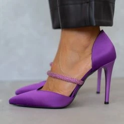 Γόβες σατέν ανοιχτές με Strass Tfp - Μωβ