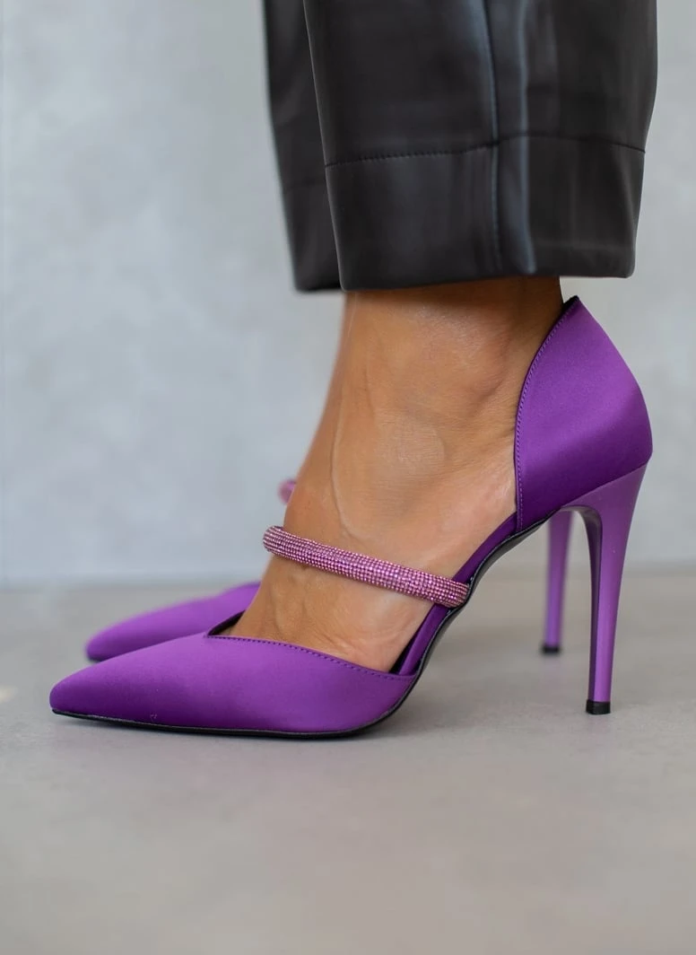 Γόβες σατέν ανοιχτές με Strass Tfp - Μωβ 1 Γόβες σατέν ανοιχτές με Strass Tfp - Μωβ