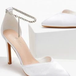 The Fashion Project Γόβες σατέν με Anklet Strass - Λευκό -Γόβες Εκπτώσεις goves saten me anklet strass 105521 aba6 1