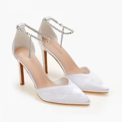 The Fashion Project Γόβες σατέν με Anklet Strass - Λευκό -Γόβες Εκπτώσεις goves saten me anklet strass 105521 otks 1