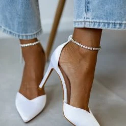 The Fashion Project Γόβες σατέν με Anklet Strass - Λευκό -Γόβες Εκπτώσεις goves saten me anklet strass 105521 xp0f