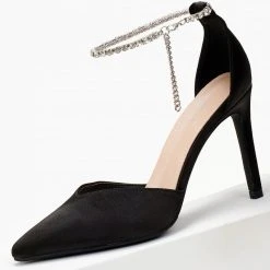 The Fashion Project Γόβες σατέν με Anklet Strass - Μαύρο -Γόβες Εκπτώσεις goves saten me anklet strass 105522 37bn