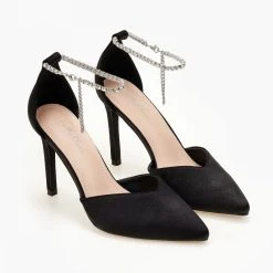 The Fashion Project Γόβες σατέν με Anklet Strass - Μαύρο -Γόβες Εκπτώσεις goves saten me anklet strass 105522 k175