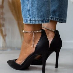 The Fashion Project Γόβες σατέν με Anklet Strass - Μαύρο -Γόβες Εκπτώσεις goves saten me anklet strass 105522 witt