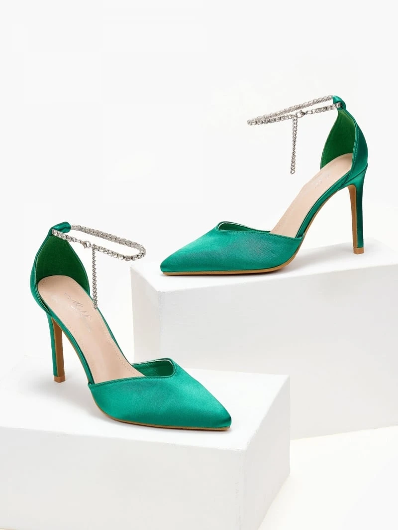 The Fashion Project Γόβες σατέν με Anklet Strass - Πράσινο 5 The Fashion Project Γόβες σατέν με Anklet Strass - Πράσινο - Image 5