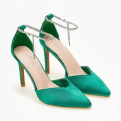 The Fashion Project Γόβες σατέν με Anklet Strass - Πράσινο -Γόβες Εκπτώσεις goves saten me anklet strass 105524 e07u