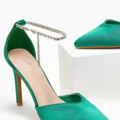 The Fashion Project Γόβες σατέν με Anklet Strass - Πράσινο -Γόβες Εκπτώσεις goves saten me anklet strass 105524 xenm 1