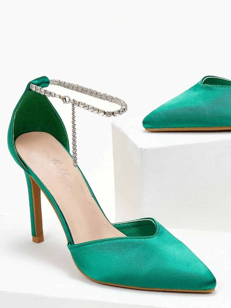 The Fashion Project Γόβες σατέν με Anklet Strass - Πράσινο 3 The Fashion Project Γόβες σατέν με Anklet Strass - Πράσινο - Image 3