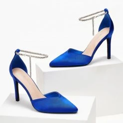 The Fashion Project Γόβες σατέν με Anklet Strass - Μπλε -Γόβες Εκπτώσεις goves saten me anklet strass 105525 kpcc