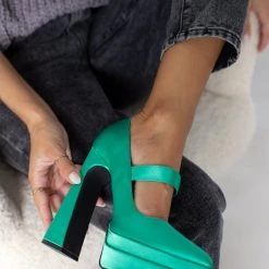 The Fashion Project Γόβες σατέν με φιάπα - Σμαραγδί -Γόβες Εκπτώσεις goves saten me fiapa 107263 k01k