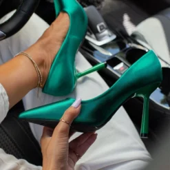 The Fashion Project Γόβες σατέν μυτερές - Πράσινο