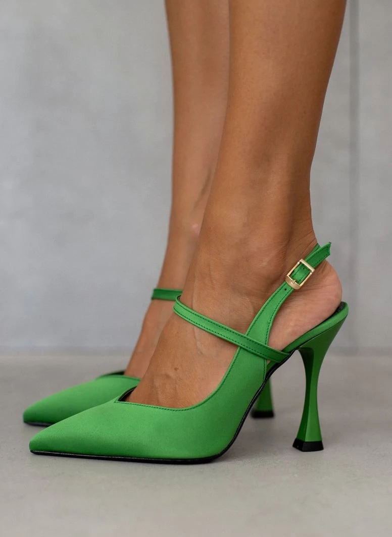 Γόβες σατέν με λοξό λουράκι Tfp - Πράσινο 1 Γόβες σατέν με λοξό λουράκι Tfp - Πράσινο