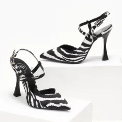 Γόβες σατέν με Print Tfp - Λευκό/Μαύρο -Γόβες Εκπτώσεις goves saten me print tfp 107816 pr0m 1