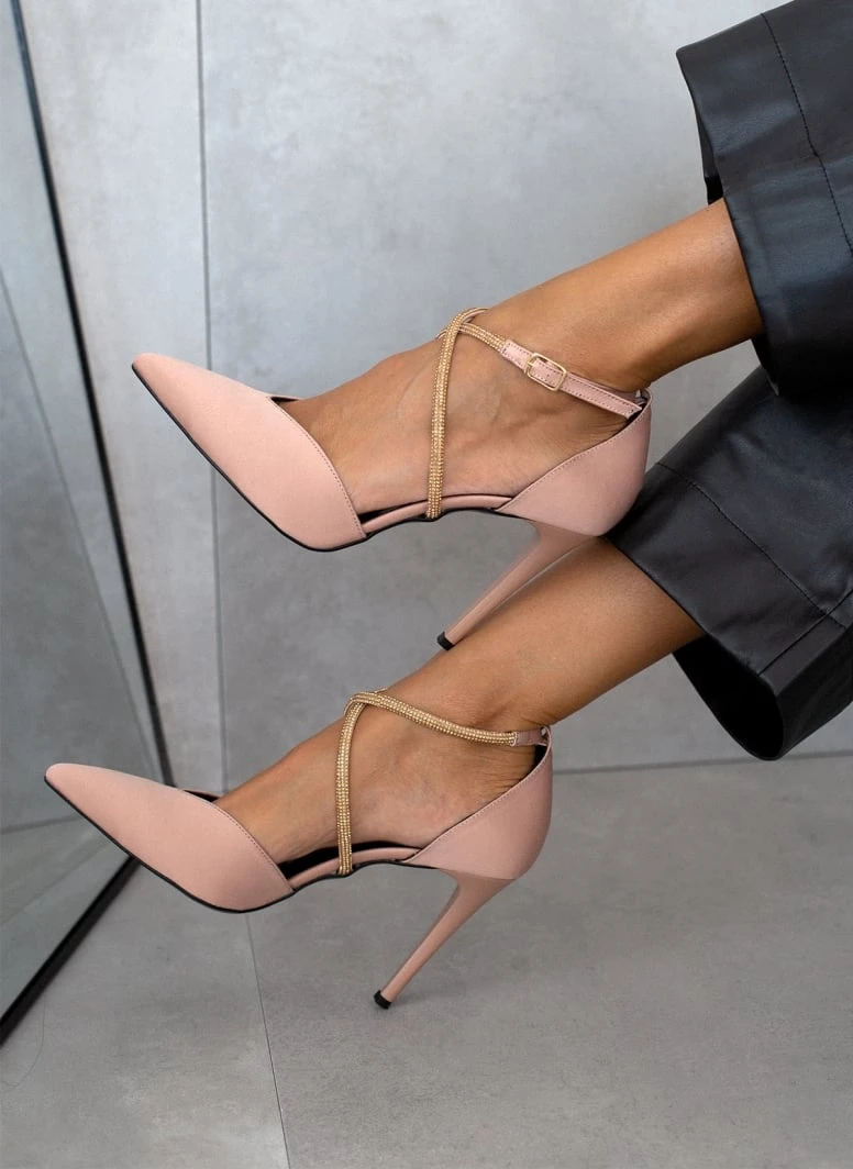 Γόβες σατέν με Strass λουράκια Tfp Exclusive - Nude 4 Γόβες σατέν με Strass λουράκια Tfp Exclusive - Nude - Image 4