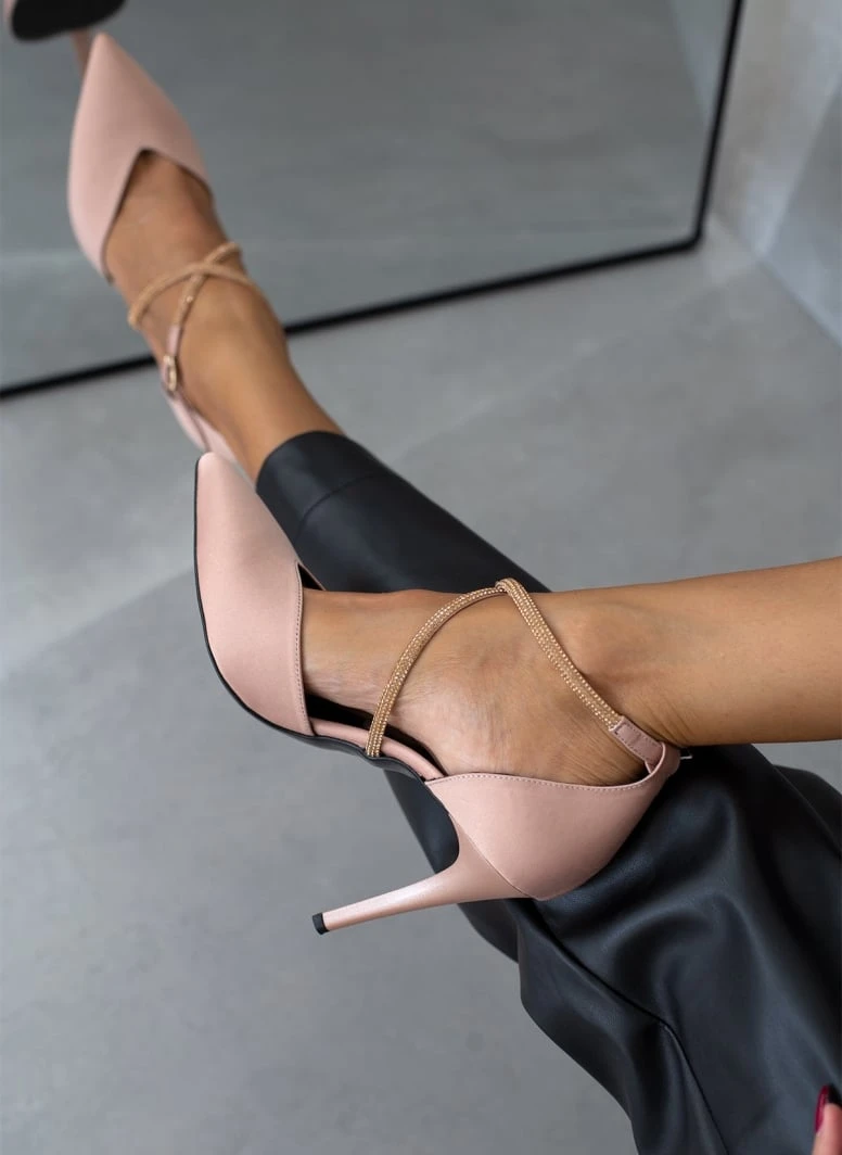 Γόβες σατέν με Strass λουράκια Tfp Exclusive - Nude 8 Γόβες σατέν με Strass λουράκια Tfp Exclusive - Nude - Image 8