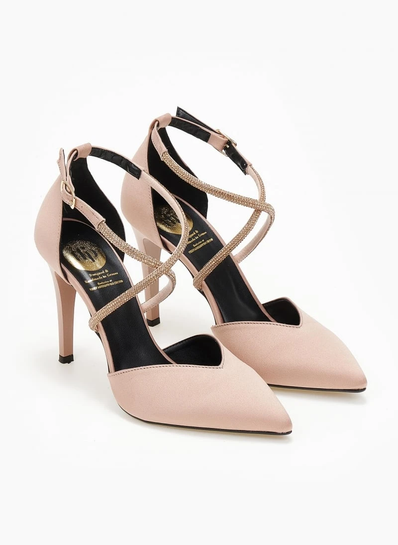 Γόβες σατέν με Strass λουράκια Tfp Exclusive - Nude 3 Γόβες σατέν με Strass λουράκια Tfp Exclusive - Nude - Image 3